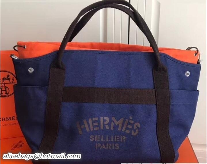 Good Quality Hermes Fourre-Tout Du Vintage Cavalier Canvas Tote Bag 110501 Blue 2018