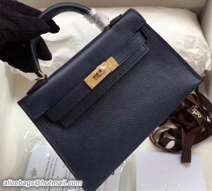 Best Grade Herme Kelly 20 Mini II Bag Original Epsom Leather 110505 Dark Blue