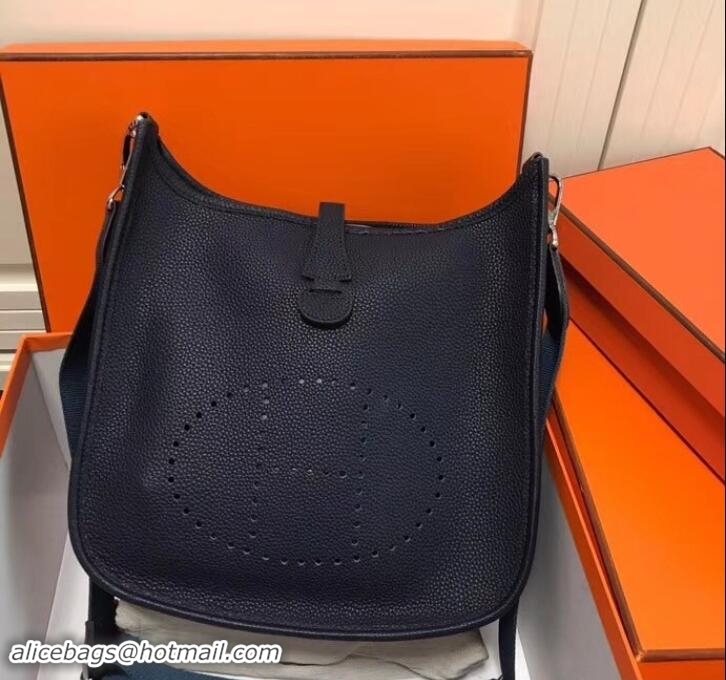 Good Product Hermes Togo Leather Evelyne III PM Bag 110502 Navy Blue 2018