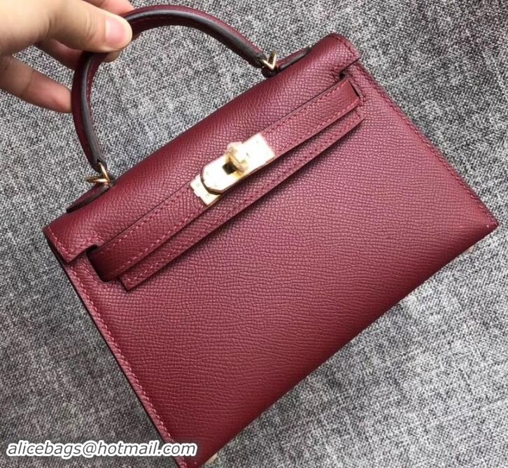 Good Quality Herme Kelly 20 Mini II Bag Original Epsom Leather 110505 Burgundy