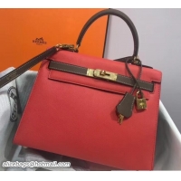 Purchase Hermes Bicolor Kelly 28cm Bag in Epsom Leather 1102256 Red/Etoupe