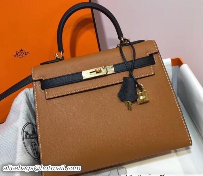 Hot Style Hermes Bicolor Kelly 28cm Bag in Epsom Leather 1102256 Brown/Black