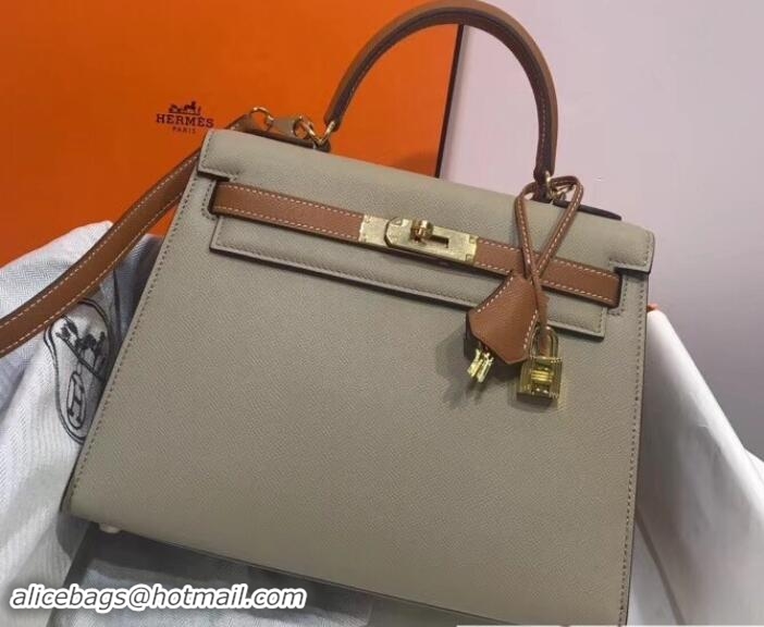 Sumptuous Hermes Bicolor Kelly 28cm Bag in Epsom Leather 1102256 Pale Gray/Brown