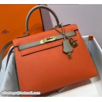 Original Cheap Hermes Bicolor Kelly 28cm Bag in Epsom Leather 1102256 Orange/Pale Gray