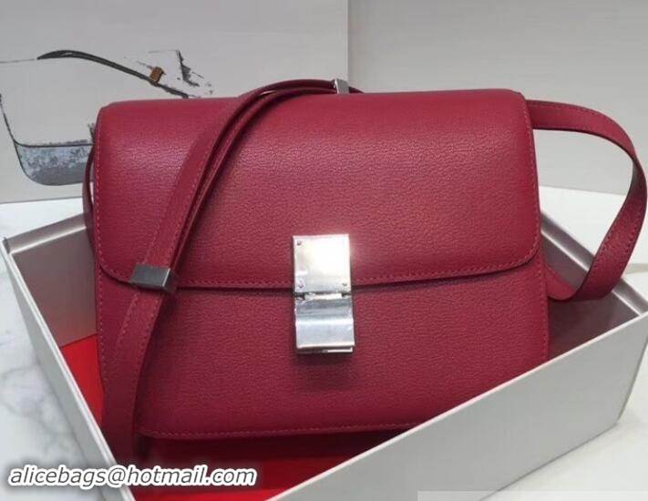 Classic Hot Celine Classic Box Flap Shoulder Bag 122502 Dark Red 2018