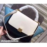 Grade Celine grained Calfskin/suede Trapeze small Bag 122505 Black/White/Blue