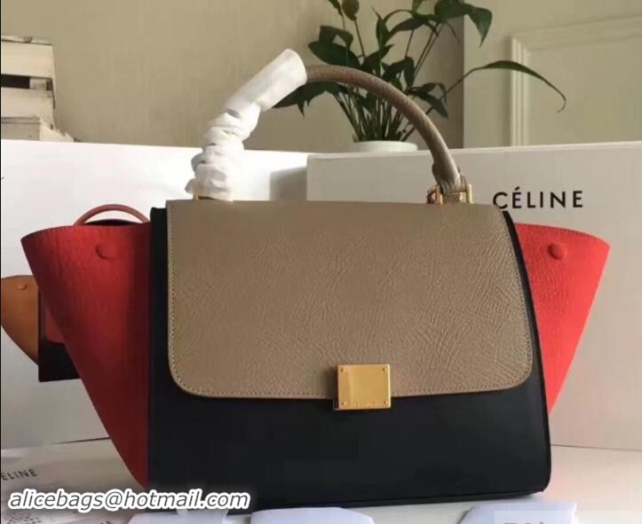 Charming Celine Tricolor Elephant Calfskin Trapeze small Bag 122503 black/gray/pink 2018