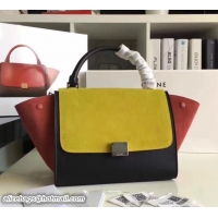 Feminine Celine Tricolor Elephant Calfskin/suede Trapeze small Bag 122504 black/yellow/red 2018