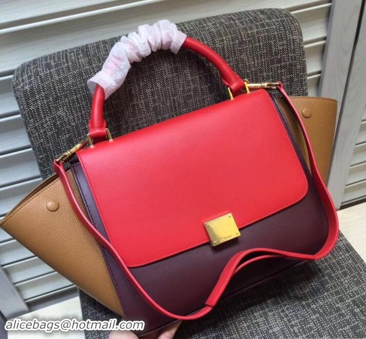 Discount Celine Tricolor grained Calfskin Trapeze small Bag 122506 red/burgundy/apricot