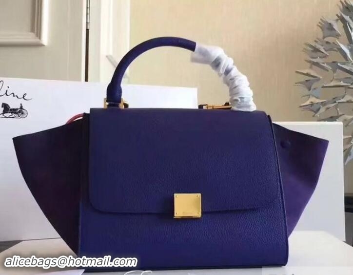 Charming Celine Tricolor Elephant Calfskin/suede Trapeze small Bag 122504 cobalt blue 2018