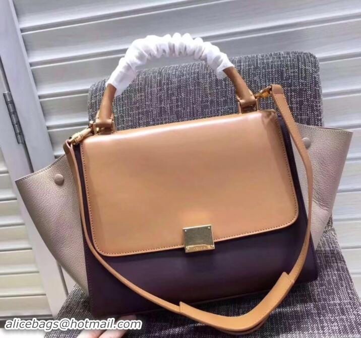 Crafted Celine Tricolor Elephant Calfskin Trapeze small Bag 122506 beige/burgundy/gray