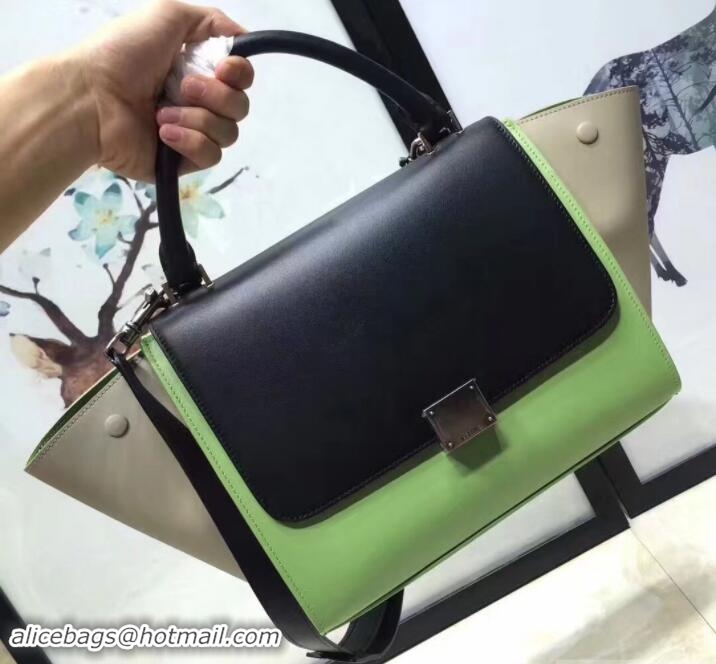 Good Quality Celine Tricolor smooth Calfskin Trapeze small Bag 122506 black/green/gray