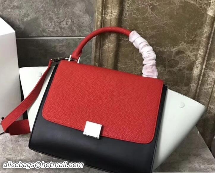 Best Grade Celine Tricolor grained Calfskin Trapeze small Bag 122506 black/white/red