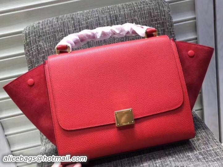 Shop Duplicate Celine grained Calfskin/suede Trapeze small Bag 122505 red