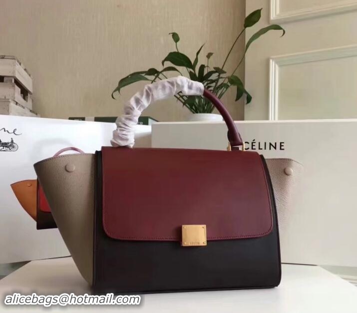 Perfect Celine Tricolor Elephant Calfskin Trapeze small Bag 122506 black/burgundy/black