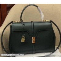 Pretty Style Celine Calfskin Small 16 Bag Grained Dark Green 188003/188004 2019