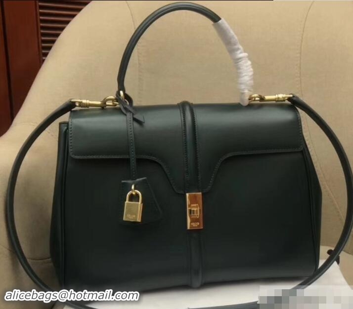 Pretty Style Celine Calfskin Small 16 Bag Grained Dark Green 188003/188004 2019