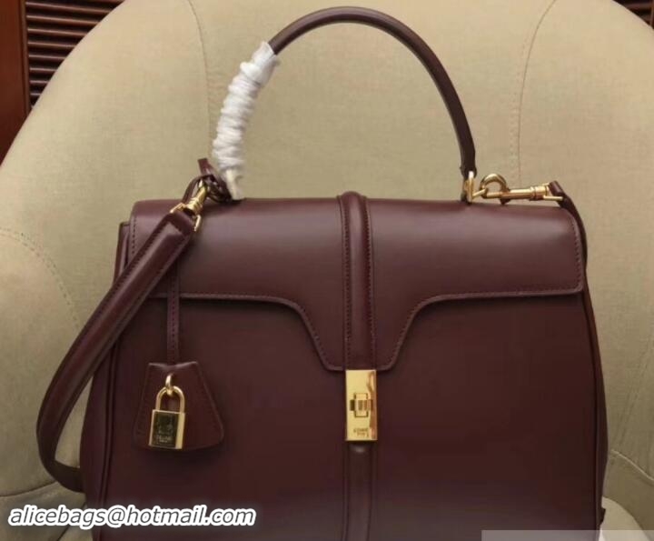 Pretty Style Celine Calfskin Small 16 Bag Grained Burgundy 188003/188004 2019