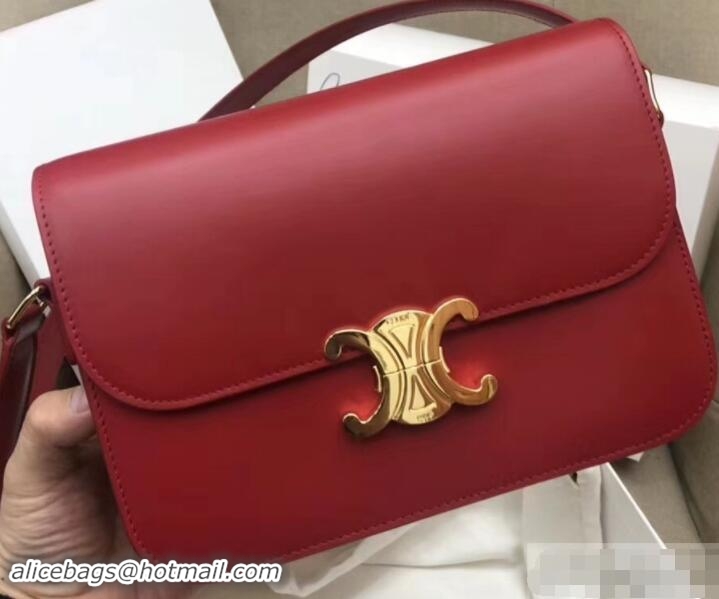 Good Quality Celine Shiny Calfskin Medium Triomphe Bag 187363 Red 2019