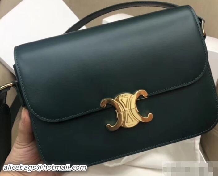 Discount Celine Shiny Calfskin Medium Triomphe Bag 187363 Dark Green 2019