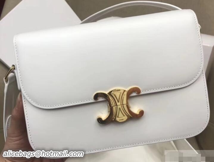 Sophisticated Celine Shiny Calfskin Medium Triomphe Bag 187363 White 2019