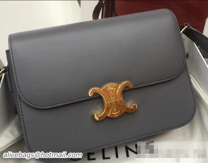 Stylish Celine Shiny Calfskin Medium Triomphe Bag 187363 Gray 2019