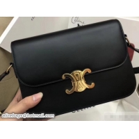 Sumptuous Celine Shiny Calfskin Medium Triomphe Bag 187363 Black 2019