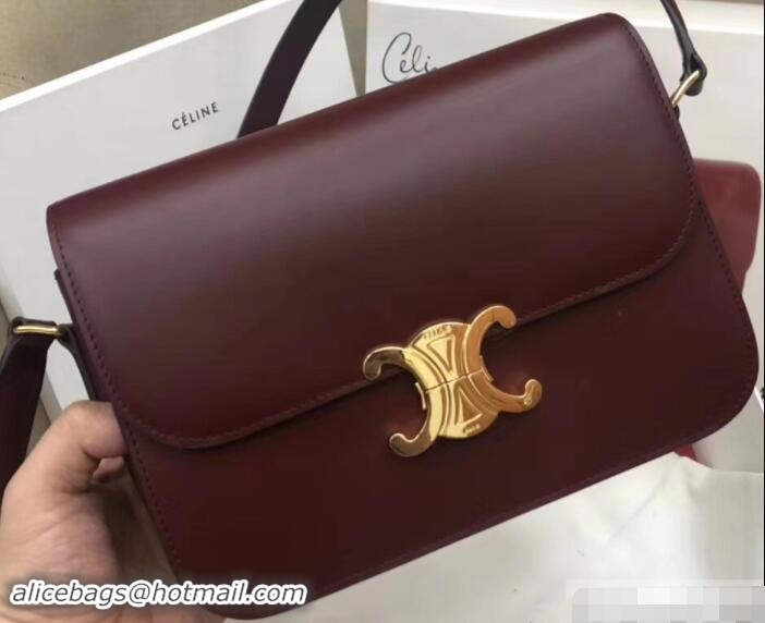 Most Popular Celine Shiny Calfskin Medium Triomphe Bag 187363 Burgundy 2019