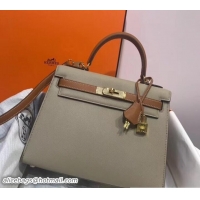 Fashion Hermes Kelly 28cm Top Handle Bag in Epsom Leather 100202 Dove Gray/Caramel Brown