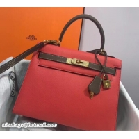 Stylish Hermes Kelly 28cm Top Handle Bag in Epsom Leather 100202 Red/Elephant Gray