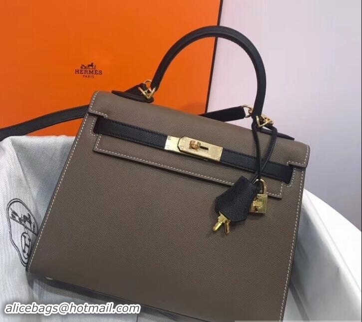 Discount Hermes Kelly 28cm Top Handle Bag in Epsom Leather 100202 Elephant Gray/Black