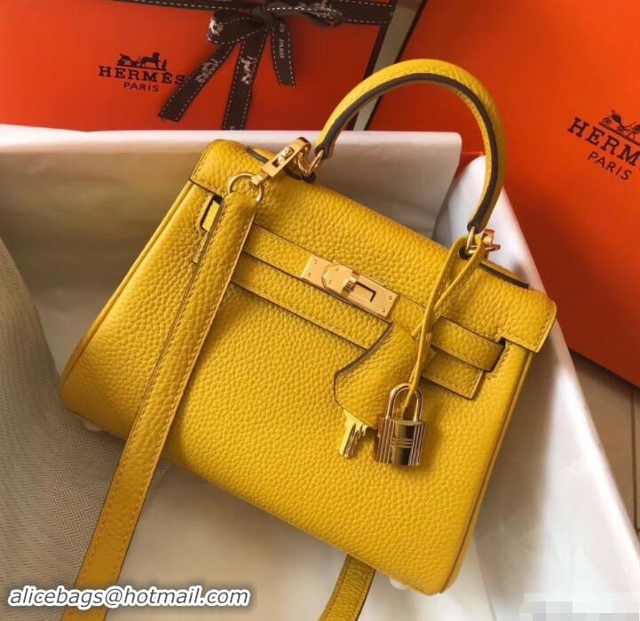 Pretty Style Hermes mini kelly 20 bag Yellow in clemence leather with goldenhardware 103013