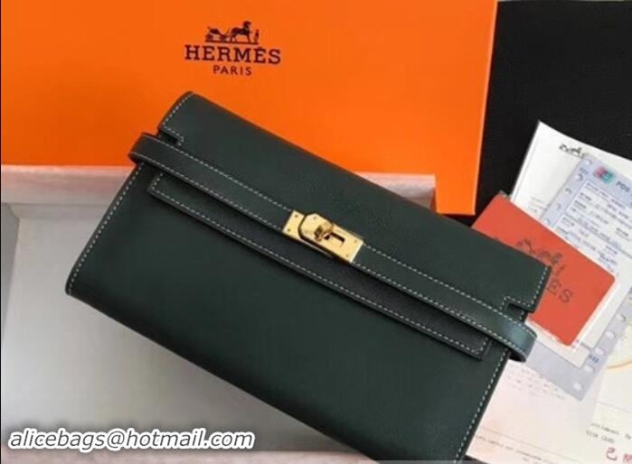 Durable Hermes Kelly Wallet in Swift Leather 100204 Green