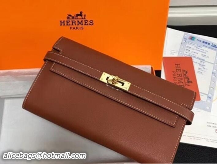 Good Looking Hermes Kelly Wallet in Swift Leather 100204 Brown