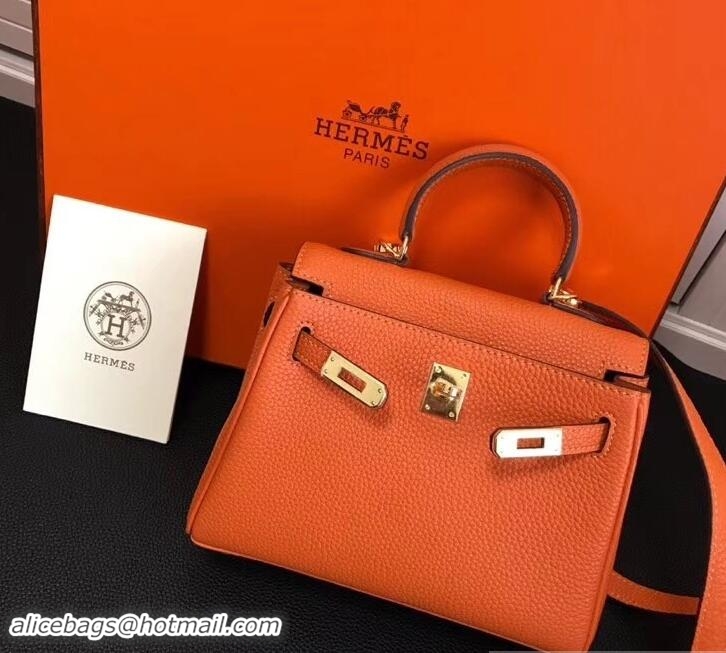 Durable Hermes mini kelly 20 bag Orange in clemence leather with golden hardware 103017