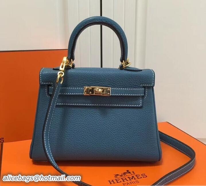 Low Price Hermes mini kelly 20 bag Blue in clemence leather with goldenhardware 103018