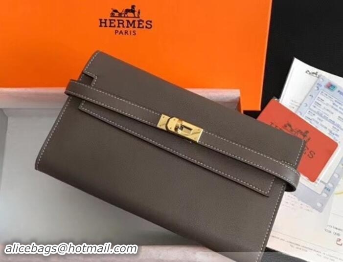 Duplicate Hermes Kelly Wallet in Swift Leather 100204 Gray