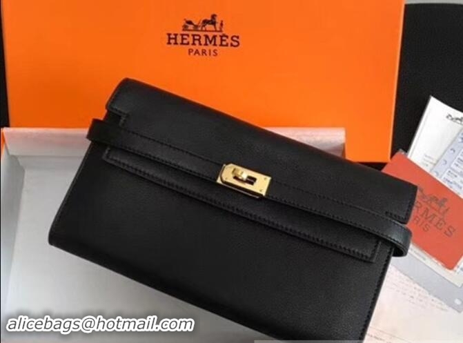 Luxury Hermes Kelly Wallet in Swift Leather 100204 Black