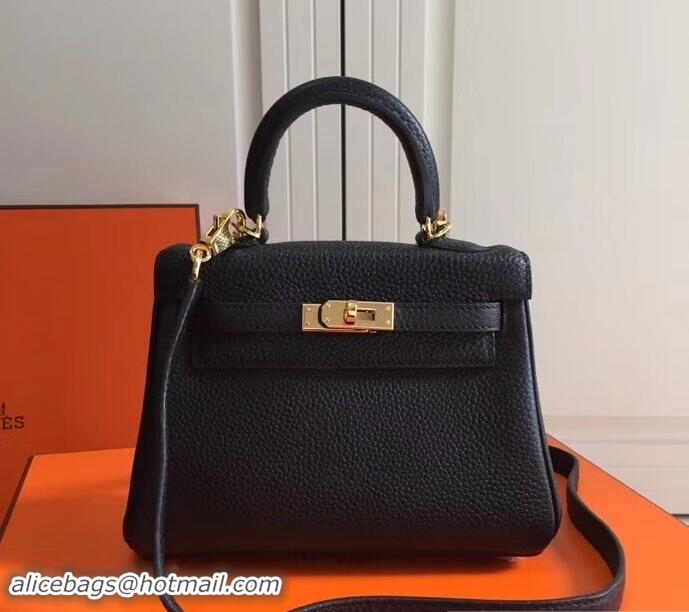 Good Quality Hermes mini kelly 20 bag Black in clemence leather with golden hardware 103011