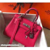 Top Design Hermes mini kelly 20 bag deep pink in clemence leather with silver hardware 103012