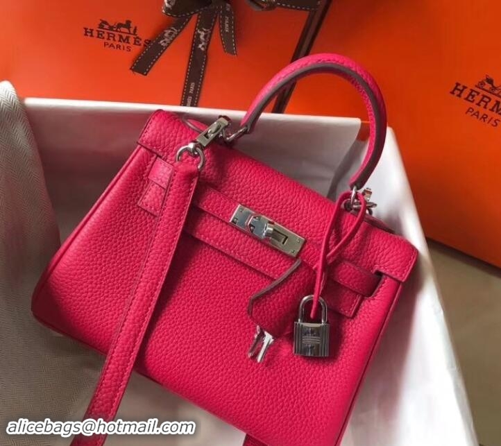 Top Design Hermes mini kelly 20 bag deep pink in clemence leather with silver hardware 103012