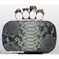 Discount Alexander McQueen Knuckle Box Clutch 9607 Genuine Python Leather PW122