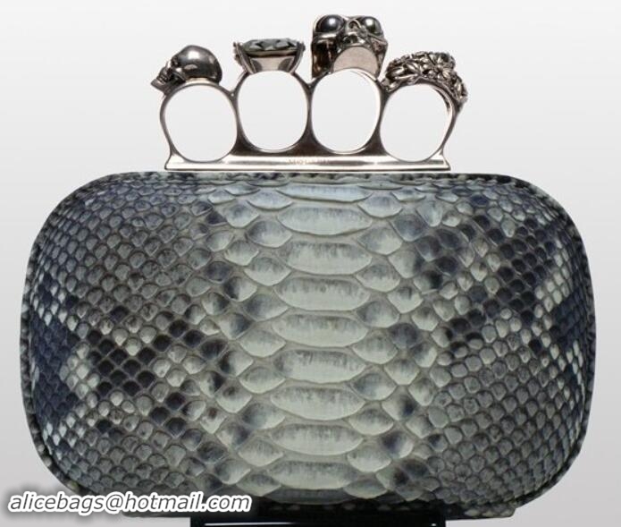 Discount Alexander McQueen Knuckle Box Clutch 9607 Genuine Python Leather PW122