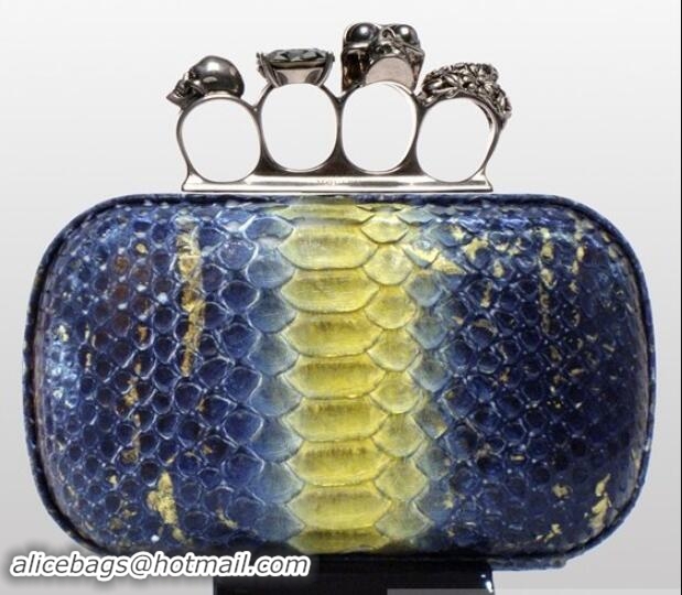 Fashion Luxury Alexander McQueen Knuckle Box Clutch 9607 Genuine Python Leather