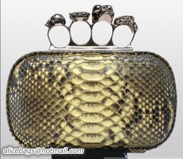 Best Luxury Alexander McQueen Knuckle Box Clutch 9607 Genuine Python Leather PWAM000058