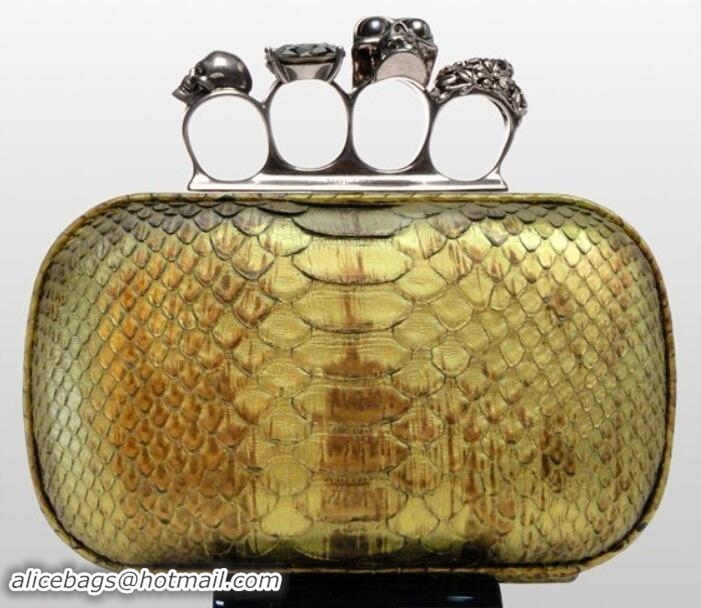 Well Crafted Alexander McQueen Knuckle-Box Clutch Bronze Python Leath 96020