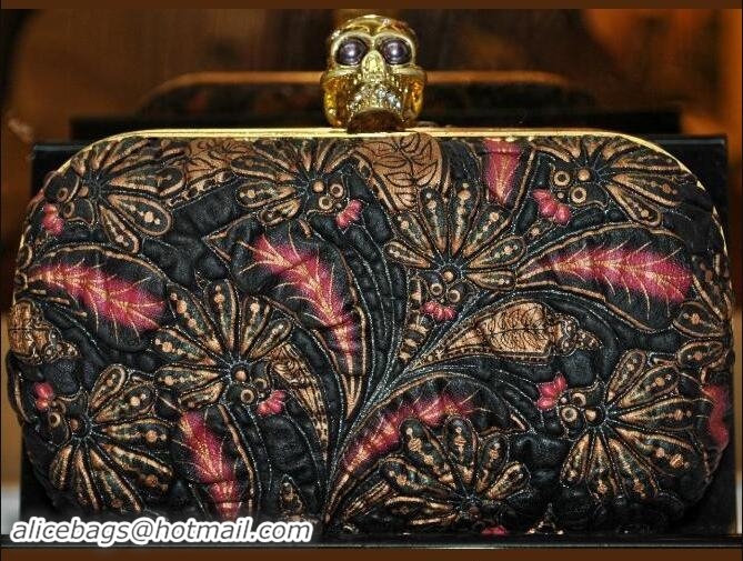 New Design Alexander McQueen Floral Skull Box Clutch Golden Figure Printed PWAM00031