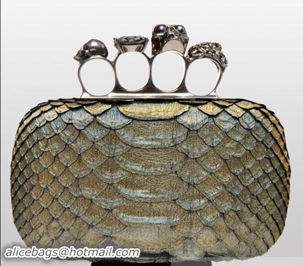 Perfect Alexander Mcqueen Skull Box Clutch 9607 Genuine Python PWAM00002