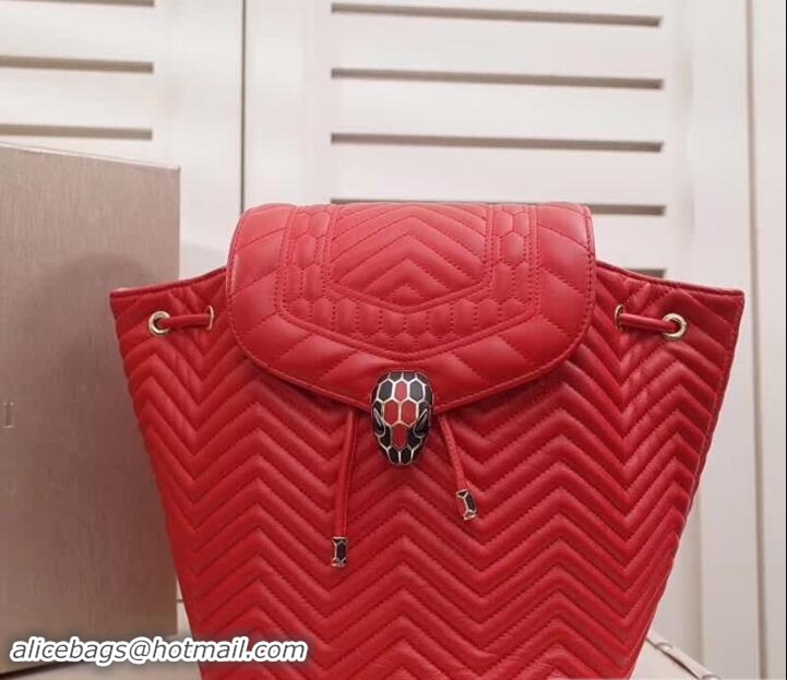 Luxury Bvlgari Serpenti Forever Lambskin Backpack 286536 Red