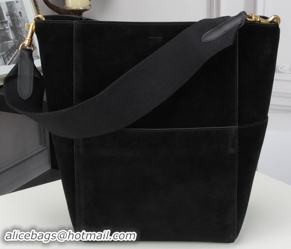 Good Looking CELINE Sangle Seau Bag in Original Suede Leather C3360 Black